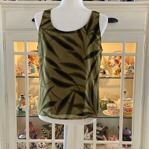 Jones NY 100% Silk Sleeveless Top Leaf Green Print Size 8 Side Zip